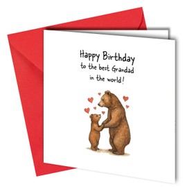 Oscar Finks Birthday Card for Grandad, Bear Design with Red Envelope, 15 x 15 cm blank inside #1891