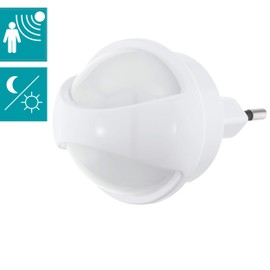 EGLO Tineo LED Socket Light with Night Light Function and Day & Night Sensor, Plug Light Made of Plastic in White, LED Plug Lamp Warm White