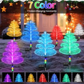 KAIVESEA Solar Christmas Decorations Trees Lights Outdoor Waterproof Solar Christmas Tree Jellyfish Lights 5 Layer Optical Fiber 7 Color Changing for Pathway Lawn Patio Outside Decorative, 3PCS