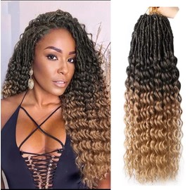 FANWYFYU Crochet Braids Twist Hair Goddess Faux Locs Curly Ends Dreadlocks Braids Synthetic 6 Packs 50.8 cm Hair Extensions High Temperature for Black Women (18 Inches, Deep-1B/T27-18 Inches)