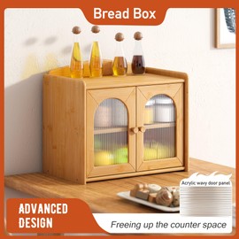 GHWIE Bread Box for Kitchen Countertop Large Bread Box Farmhouse Bread Container Bread Storage with Window Bread Holder (Natural, Large)