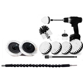 HUAWELL Drill Brush Power Scrubber Cleaning Brush with 2 Extended Attachment Set Kit for Bathroom Tub, Tile, Floor, Grout, Boat and Kitchen Surface (White)