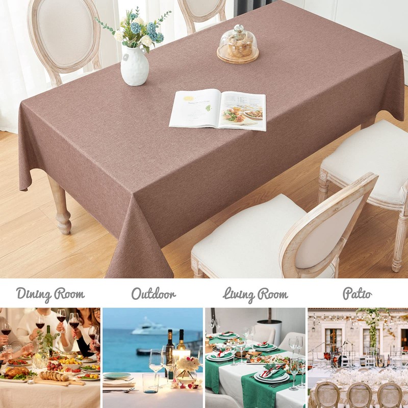 Veblandy Rectangle Tablecloth Linen Textured Waterproof & Stain Resistant Table