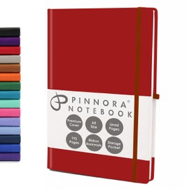 Pinnora Red A5 Notebook – Lined Everyday Journal Notebook & Monthly Planner with 192 Pages, Notebooks for School, Office & Travel, Durable Cover, Smooth Paper, Ideal A5 Lined Notebooks