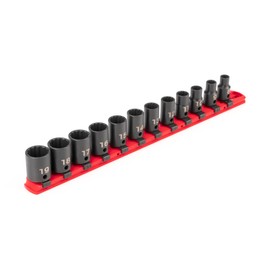 TEKTON 3/8 Inch Drive 12-Point Impact Socket Set with Rail, 12-Piece (8-19 mm) | SID91110