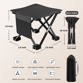 VSSOLO Camping Stool. Load Capacity 550 lbs Upgraded 13 Inch Portable Folding Stool.Lightweight Stool Ideal for Adult Fishing Outdoor Walking Beach Picnics (Black)