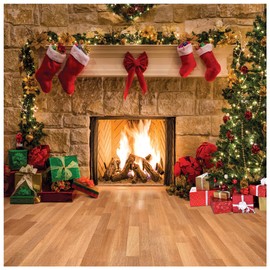 AIIKES 8x8FT Merry Christmas Backdrop Tree Sock Gift Family Party Decorations Backdrops Happy New Year Xmas Fireplace Theme Photography Background Pictures Banner Studio Decor Booth Props 11-209