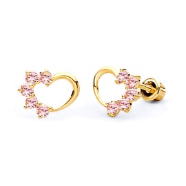 14k Yellow Gold Journey Heart Stud Earrings with Screw Back