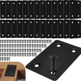 28PCS Flat Mending Plates for Wood + 112PCS Screws, Stainless Steel Corner Brace Black Flat Metal Plate for Shelves, Heavy Duty Straight Bracket for Raised Bed Frame