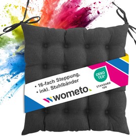 wometo Seat Cushion Chair 40 x 40 Oeko-Tex Dark Grey Seat Cushion Chair Cushion with Ties / Bows for Indoor and Outdoor Use