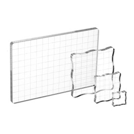 PATIKIL Acrylic Stamp Block, 4Pcs Clear Stamping Block with Grid Lines Set Decorative Mounting Blocks Square Rectangle for Scrapbooking DIY Crafts Card Making