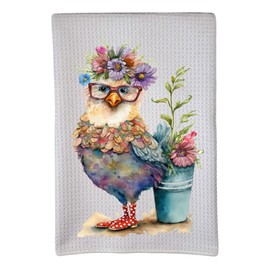 Chicken Red Polka Dot Boots Glasses Fancy Chick Flowers Farm Animal 16"x24" Sublimation White Waffle Towel Trifolded 100% Polyester Highly Absorbent Kitchen Dish Towel Humorous Sarcastic Gift wwt-022
