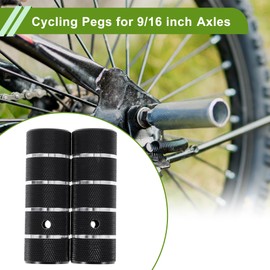 Partuto 2 Pcs Aluminum Alloy Anti-Skid Bike Pegs 110mm Length Four Stripes Pattern Bicycle Backseats Stands Cycling Foot Pegs 9/16 Inch Axles Black