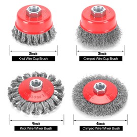 POLIWELL 12 Pack Wire Wheel Brush for Angle Grinder, 6pcs 4” Wheel Brushes, 6pcs 3” Cup Brush Set for 4 1/2 Grinders, 5/8 -11 Threaded Arbor, 0.020In Twisted Knotted Carbon Steel for Removal Rust