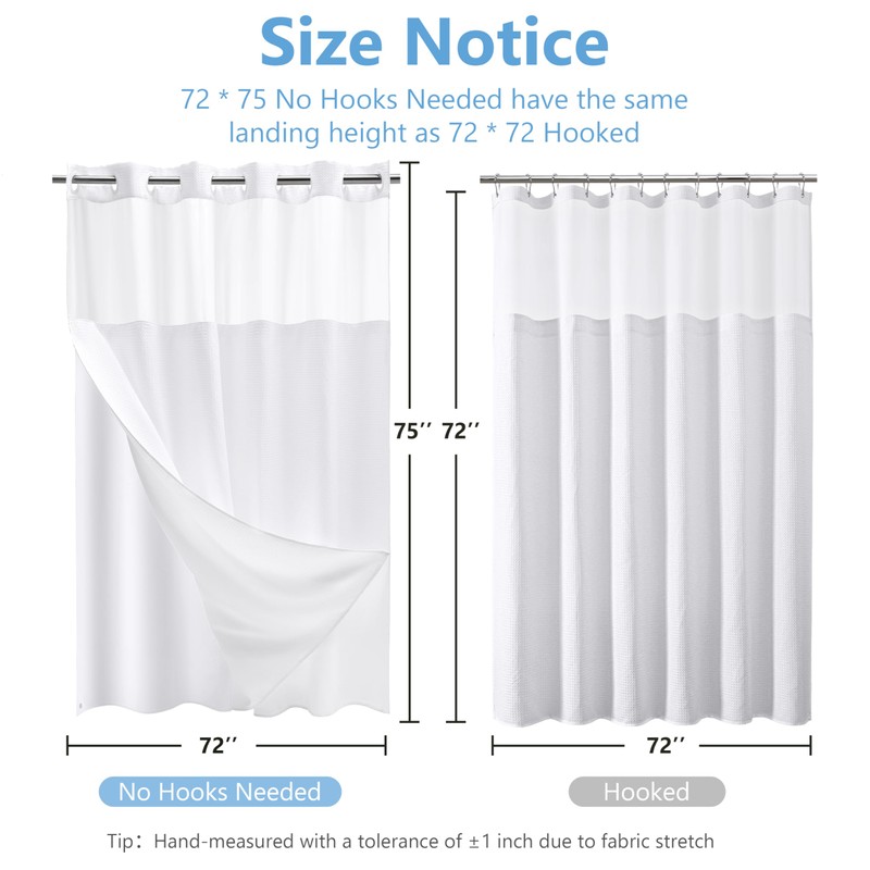 PILOTSHARK No Hook Waffle Weave Shower Curtain Set with Snap-in