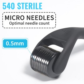 Bartroller 0.5mm Titan Nadeln, Dermaroller für Männer Bartwuchs, Mattschwarzer Bartroller, Mikronadel Roller zur Haut- und Haarpflege für Damen und Herren