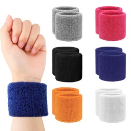 12Pcs Sweat Band, 6 Pair Colourful Wristband Sports, Protective Elastic Sports Wrist Sweat Bands Men Women, Athletic Cotton Sweatbands, Reusable WristBands for Badminton Tennis Football Basketball