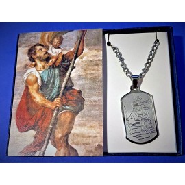 St. Christopher Stainless Steel Dogtag pendant, 24" chain