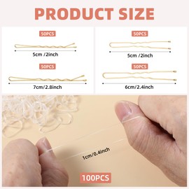 200Pcs Bobby Pins U Shaped Hair Pins Gold Hair Grips with 100 Clear Hair Elastic Bands Hair Pins with Box Invisible Wave Hairgrip Barrette Hairclip Bulk Hairs Accessories(Gold, 5cm/6cm)