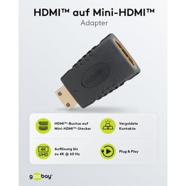 Goobay 68841 HDMI auf Mini HDMI Adapter / UHD 4K mit 60 Hz 2160p / Adapterstecker HDMI Buchse auf HDMI Mini Stecker Typ C Konverter / TV Monitor Projektor / Schwarz