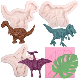 Dinosaur Silicone Fondant Molds 4 Pcs, Tropical Leaves Monstera Leafage Chocolate Mold forCake Decoration Candy Cupcake Topper Chocolate Baking Summer Party Polymer Clay Crafts