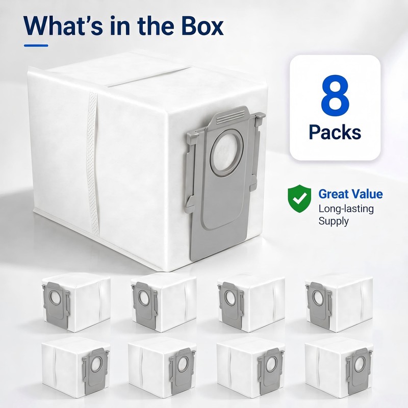 USBOO 8 Pack Dust Bags for Roborock Q Revo, QV