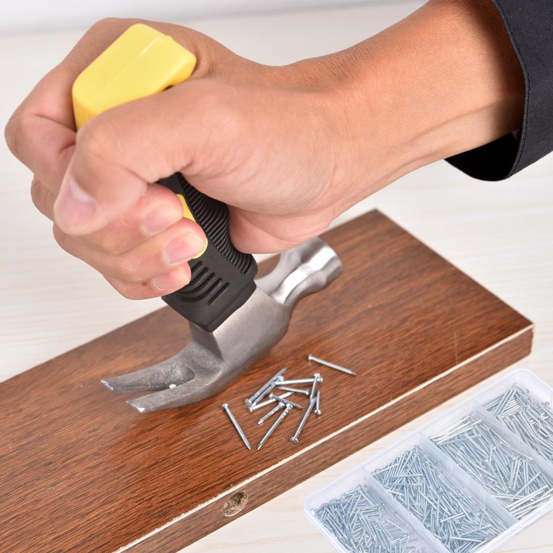 Nail Assortment Kit and 8oz Small Hammer, 650 Pcs Small