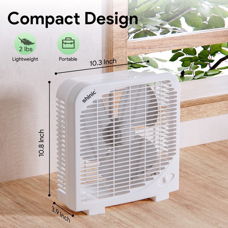 shinic 10" Tabletop Box Fan for Bedroom, 2 Speeds, Quiet