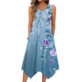 Zeagoo Vacation Dresses Beach Summer Casual Sundress O Neck Sleeveless Long Summer Dress 2025 Boho Print