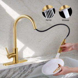 SOKA Kitchen Faucets, Brushed Nickel Kitchen Faucet with Pull Down Sprayer, Single Handle Faucets Stainless Steel Sink Faucets 1 or 3 Hole, Kitchen Sink Faucets for Rv Farmhouse Camper Laundry Bar