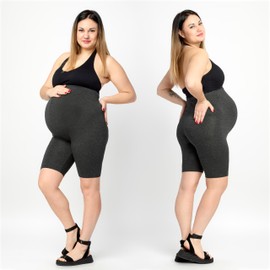 Merry Style MS10-462 Women's Short Viscose Maternity Leggings Plus Sizes, Dark melange