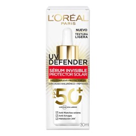 L'Oreal Paris UV Defender Sérum Invisible Protector Solar Diario FPS50+ Protege de los Rayos UV, Anti Manchas y Previene Líneas de Expresión, 30ml.
