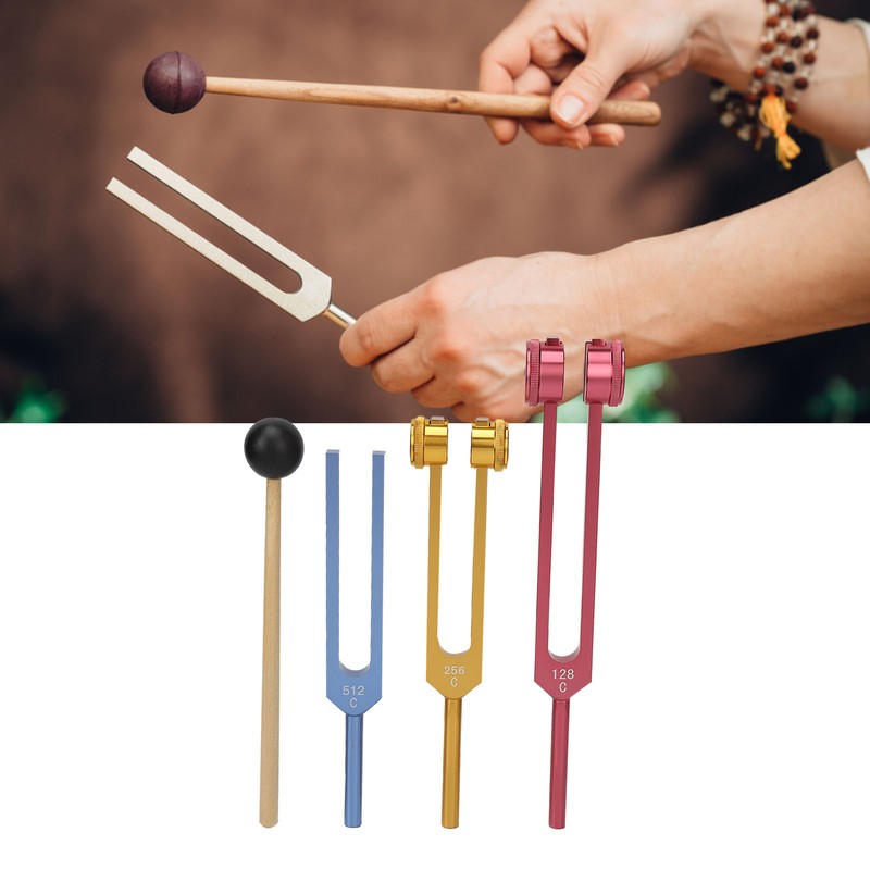 Tuning Forks Set for Healing with Mallet 3 Color Weighted