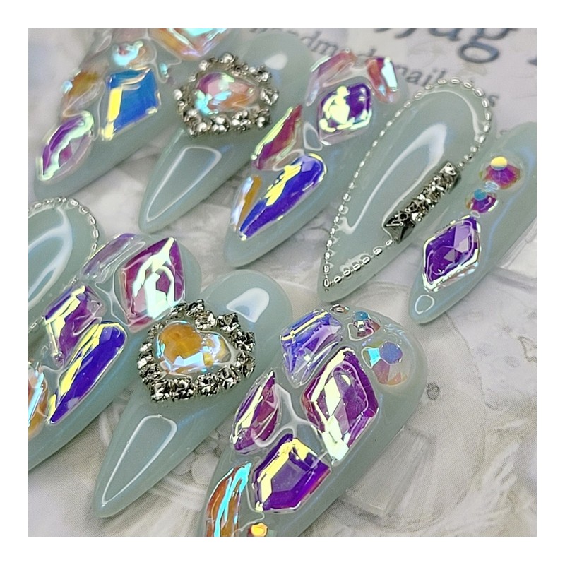 Blue Aurora handmade nail tip - Square S / 블루