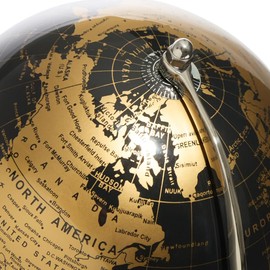 Decorative World Globe on Tripod Stand – 17" Black and Gold Globe with Aluminum & Wood Base – Compact Desktop, Table & Shelf Accent for Home, Office, or Study