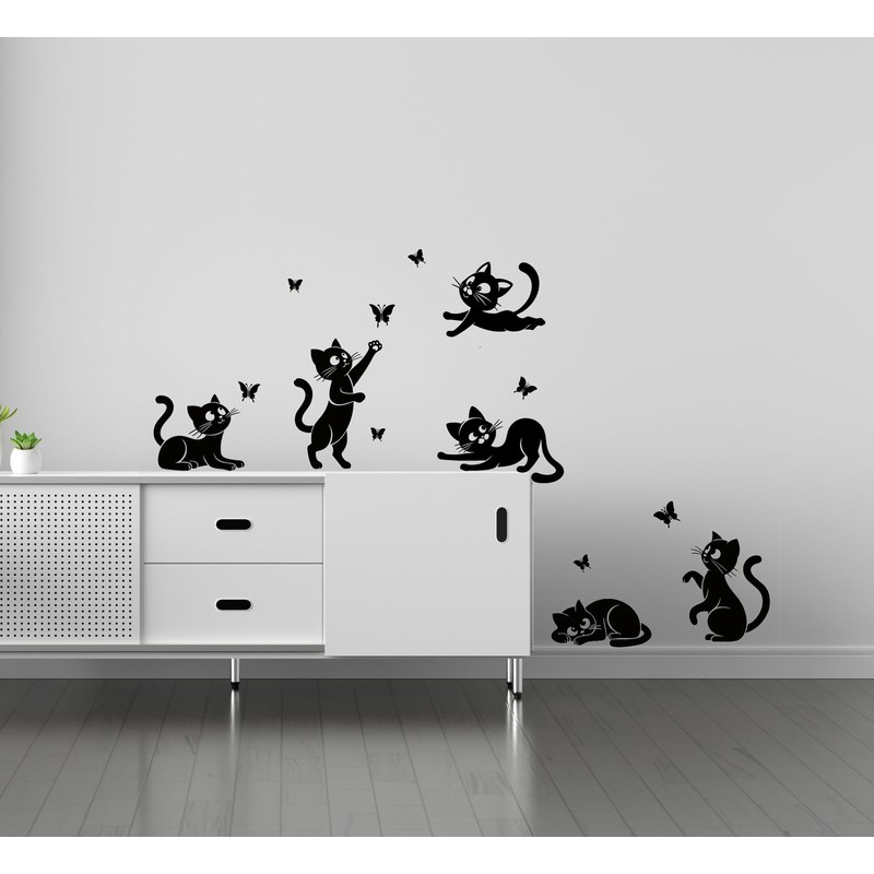 Wall4Stickers Cats Stickers, Kitchen Wall Decal, Jumping Funny Cats Catching