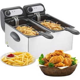 3000W Electric Deep Fryer With Baskets & Lids, 2x3L Stainless Steel Double, Small Deep Fryer With Basket,TThermal Regulation, Overheat Protection