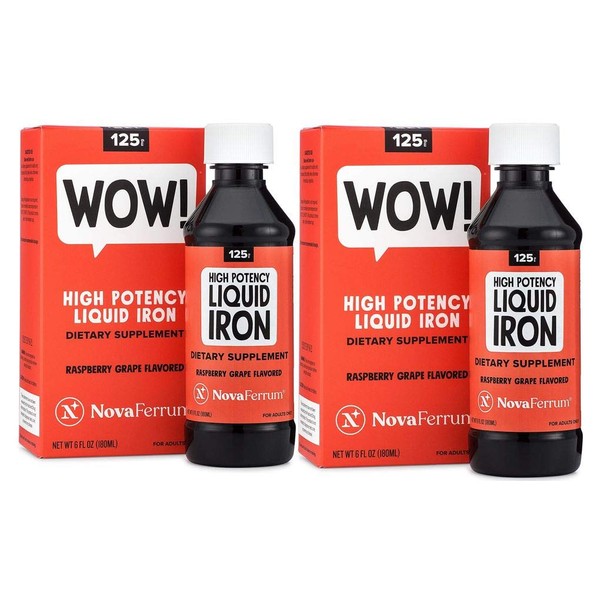 NovaFerrum Wow | 125 High Potency Liquid Iron Supplement | Liquid Iron for Adults | Iron Deficiency | 125mg of Iron Per 5mL Dose | Vegan Verified | Gluten Free Certified | Sugar Free (Pack of 2)