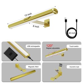 Ciclis Wireless Picture Light, Display Light 300 lumens, Rechargeable Battery Painting Light for displaying Artwork, Adjustable Brightness led Art Metal Dart (Gold), 13inGold, HD01-13inGold