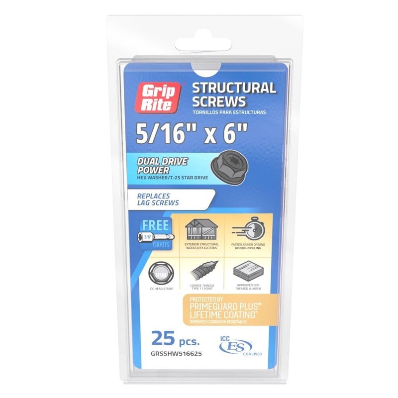 Grip-Rite Structural Screws for Exterior Structural Applications - with PrimeGuard