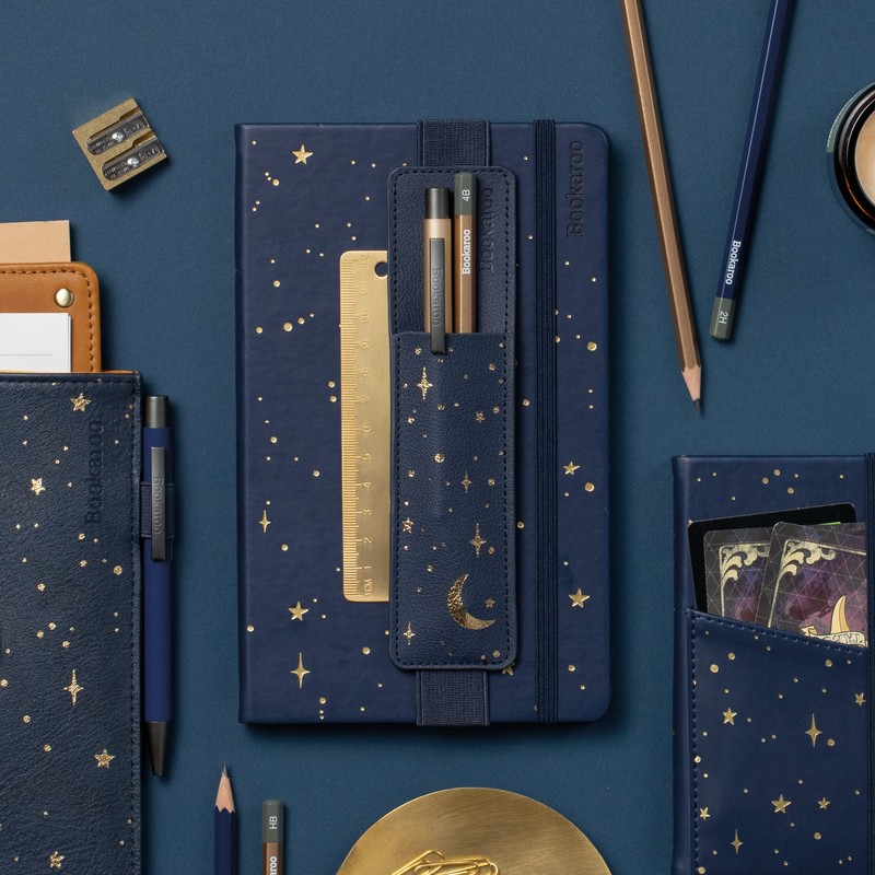 IF Bookaroo Pen Pouch - Moon & Stars, Dark Blue/Gold