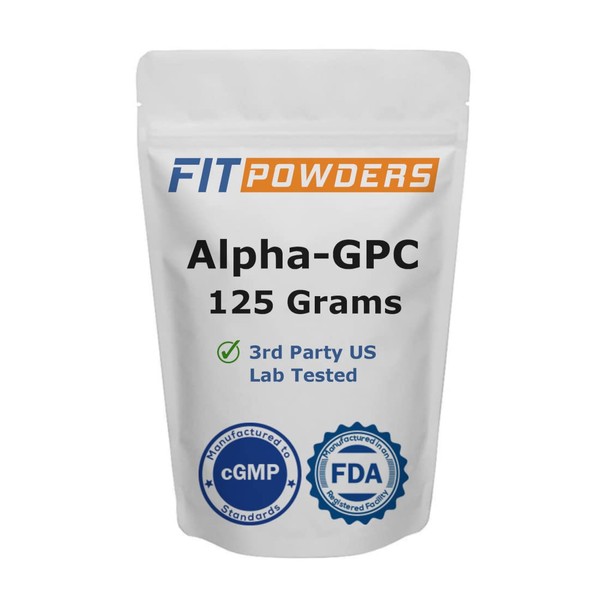 FitPowders Alpha-GPC Powder 125 Grams, Non-GMO Choline Powder, Vegan, Third Party Tested, Pre-Workout, Memory and Focus, with Scoop