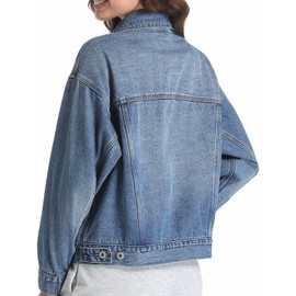 Mefija Women's Denim Jackets Long Sleeve Loose Fitted Jean Jacket Coats with Pocket 2025 (S, Blue)