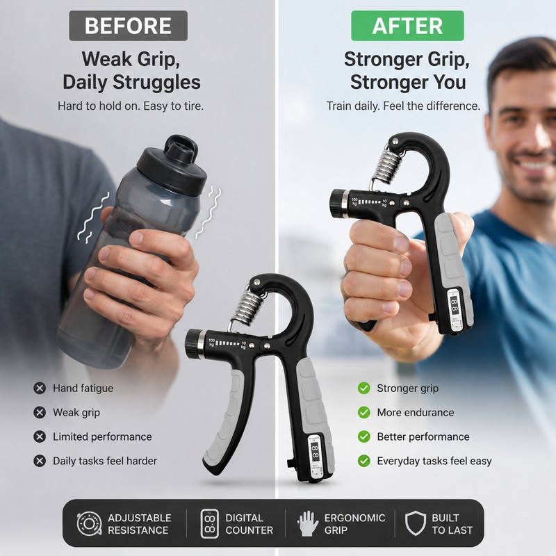 Adjustable Hand Grip Strengthener for Fitness Training – 10–100kg Spring