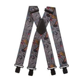 Olata Heavy Duty Tool Pattern Braces/Suspenders -. Grey, 5cm - X-Shape (Black Clips)