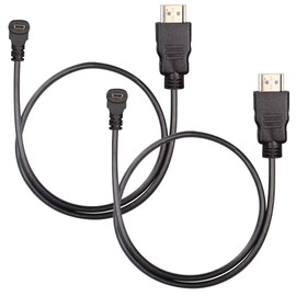 CERRXIAN Micro HDMI to HDMI Cable Adapter 60CM 90 Degree Angle Micro HDMI Male to HDMI Male Connector Support 3D 4K 60Hz 1080P Ethernet Audio Return 60cm (2 pack of each down angle)