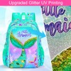 KLFVB 3PCS Girls Mermaid Backpack, Water Resistant Kids Unicorn Bookbag