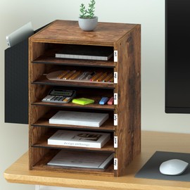 Unionly, 6 Tier Adjustable Countertop Mail Sorter, Mailboxes With Name Slots, Literature Organization Paper Storage Slot, Office Desk File Organizer, Wooden Desktop Mailbox for Classroom, Rustic Brown