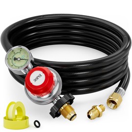 CALPOSE 12FT High Pressure Propane Regulator with Hose, 0-30PSI Adjustable Propane Regulator with Gauge Indicator, Propane Hose with Regulator for Burner, Turkey Fryer, Forge, Smoker and More