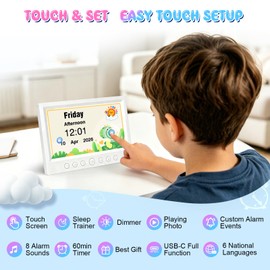 Kids Digital Alarm Clock with 7" Touchscreen, Custom Reminders & Eye-Caring